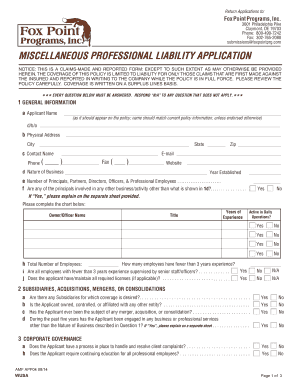 Miscellaneous Professional Liability Application