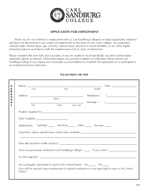 Carl Sandburg College Employment Application