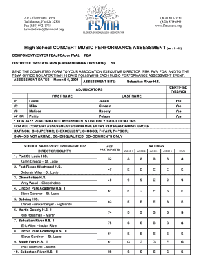 Florida High School Concert Music Performance Assessment Form