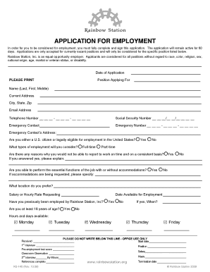 Rainbow Station Employment Application