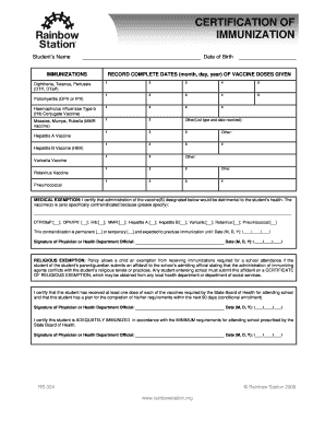 Immunization Certification Form