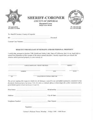 Coroner Release of Remains Form