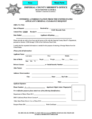Applicant Criminal Clearance Request