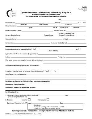 Application for Secondary Program Outside Resident Area