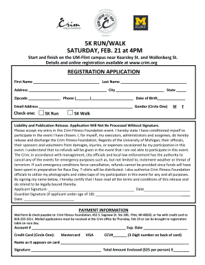 5K Run/Walk Registration Form