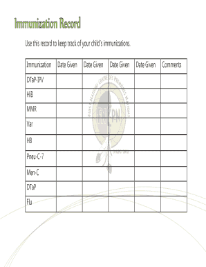 Child Immunization Record