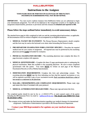 Halliburton International Assignment Medical Clearance Forms