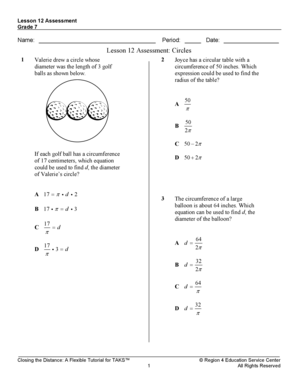 Grade 7 Lesson 12 Assessment Circles