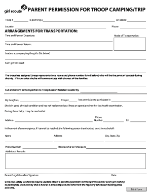 Parent Permission for Troop Camping Trip