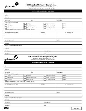 Adult Health Information Form