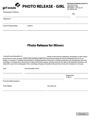 Girl scout photo release form - Photo Release Form for Non-Girl Scout Minors Photo release form for girls to be filled out by parent or guardian