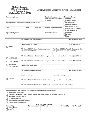 New Jersey Birth Marriage Death Certificate Application