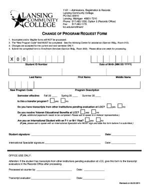 Change of Program Request Form