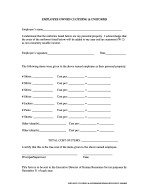 EMPLOYEE OWNED CLOTHING UNIFORMS