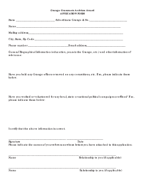 Grange Grassroots Activism Award APPLICATION FORM