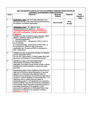 NSE DOCUMENTS CHECKLIST FOR AUTHORISED PERSONS REGISTRATIONdoc