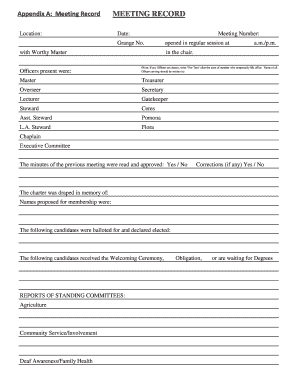 Grange Meeting Record Template