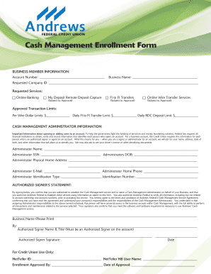 Cash Management Enrollment Form