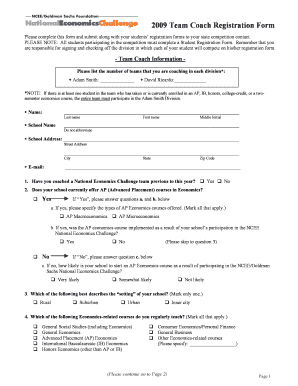 2009 Team Coach Registration Form
