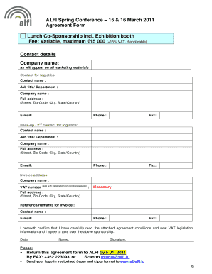 ALFI Spring Conference 15 16 March 2011 Agreement Form