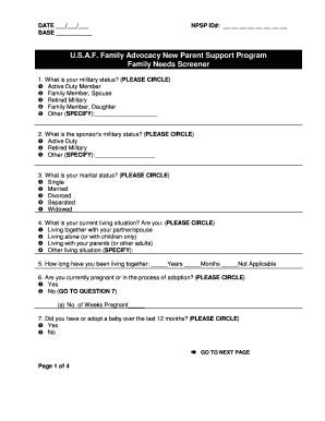 USAF Family Advocacy New Parent Support Program Family Needs Screener
