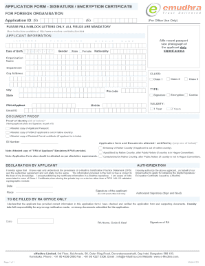 Application Form for Foreign Organisation Signature Encryption Certificate
