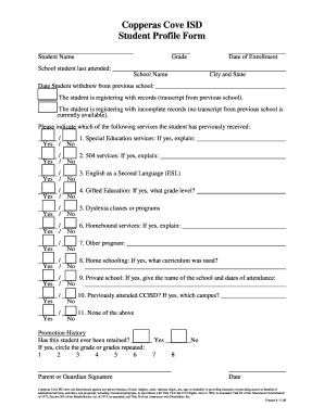 Copperas Cove ISD Student Profile Form