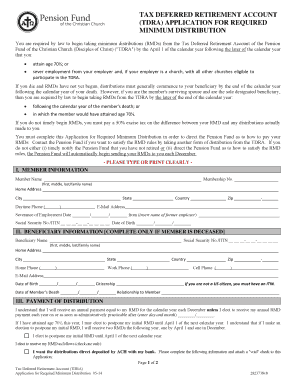 Tax Deferred Retirement Account (TDRA) Application for Required Minimum Distribution