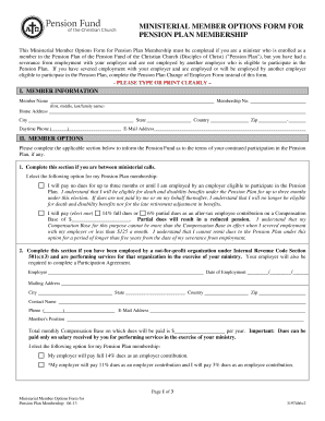 Ministerial Member Options Form for Pension Plan Membership