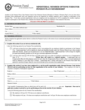 Ministerial Member Options Form for Pension Plan Membership