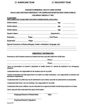 Child Care Services Emergency Registration Form