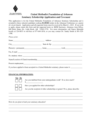 United Methodist Foundation of Arkansas Seminary Scholarship Application and Covenant
