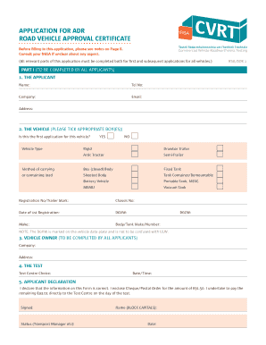 Application for ADR Road Vehicle Approval Certificate