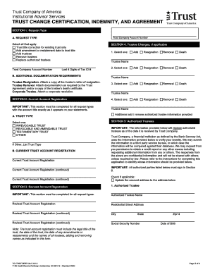 Trust Change Certification Indemnity Agreement