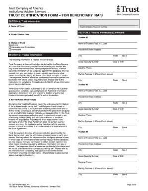 Trust Certification Form for Beneficiary IRAs