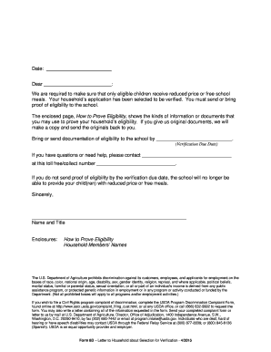 School Meal Verification Letter
