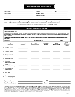 Housing Credit Program Bank Verification Form