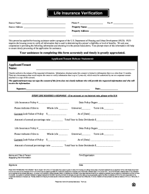HUD Life Insurance Verification Form