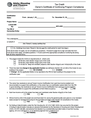 Owner's Certificate of Continuing Program Compliance