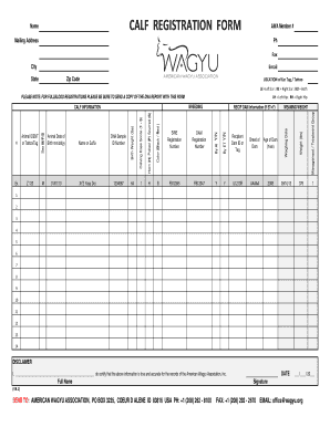 American Wagyu Association Calf Registration Form