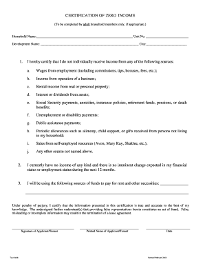 Certification of Zero Income