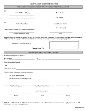 Tenant Social Services Verification Form