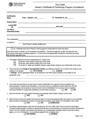 Owner's Certificate of Continuing Program Compliance