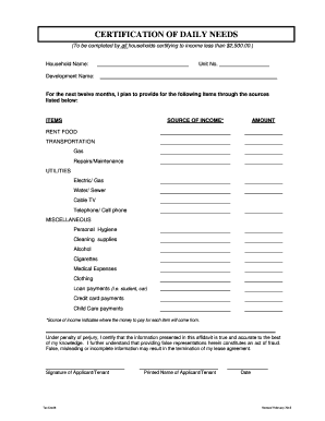 Certification of Daily Needs