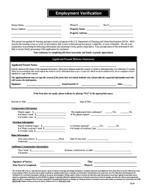 HUD Employment Verification Form