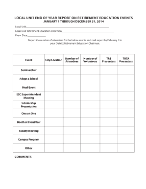 Local Unit Retirement Education Events Report