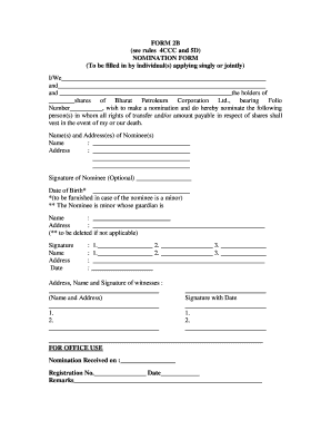 Bharat Petroleum Share Nomination Form