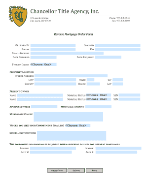 Reverse Mortgage Order Form