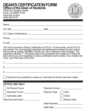 Dean’s Certification Form