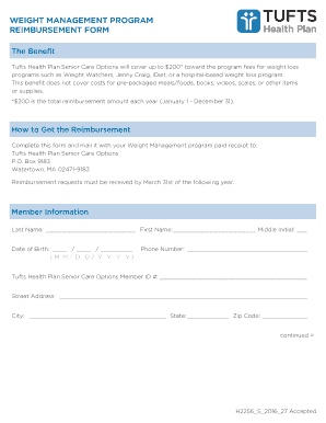 Tufts Health Plan Weight Management Reimbursement Form